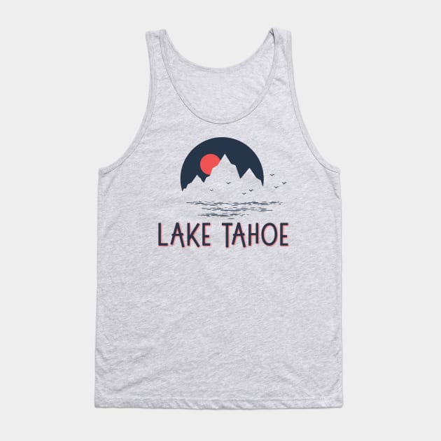 Lake Tahoe California Retro Mountains Sun Souvenir Tank Top by Pine Hill Goods